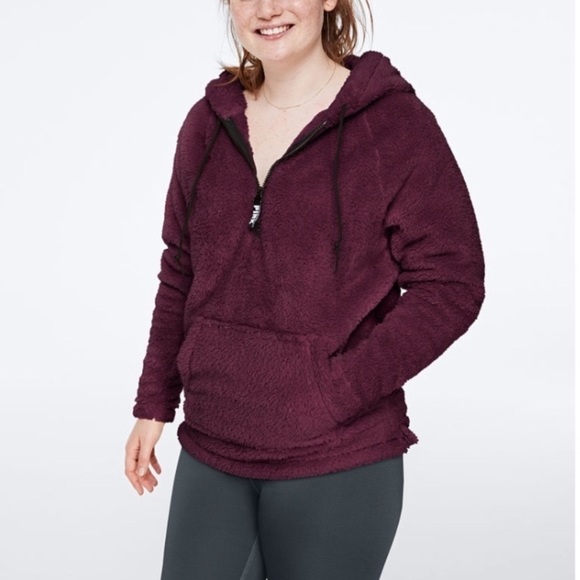 VS Pink Maroon Half Zip Teddy Pullover Cozy Hoodie - Picture 5 of 10